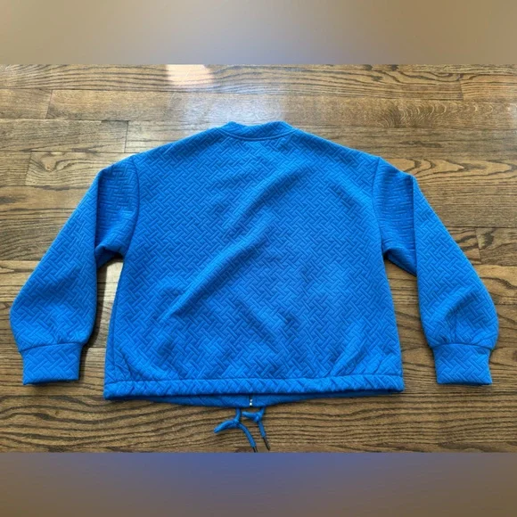 Les Serein Megan Quilted Knit Bomber Jacket Blue Textured Drawstring Size M NWT - Picture 4 of 6